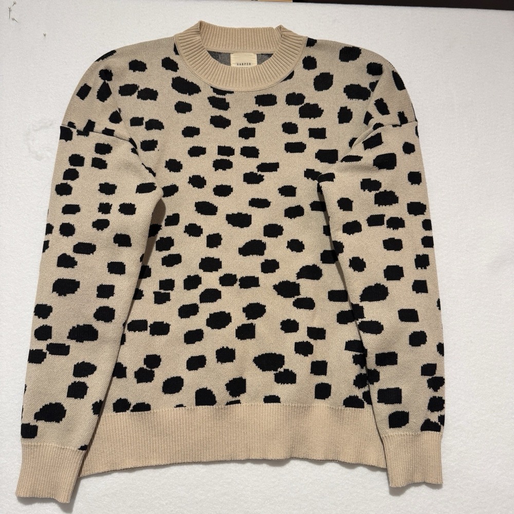 NWOT Harper Heritage Sweater Geometric Chunky Knit‎ Women's Size M Beige
